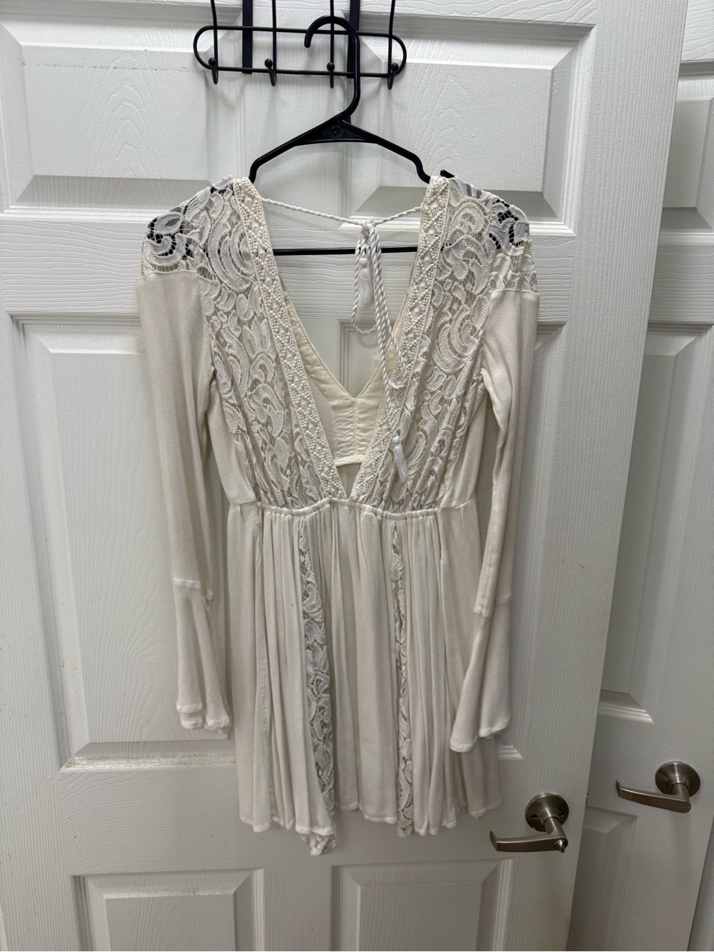 Abercrombie & Fitch Cream Long Sleeve Lace Trim Mini Dress